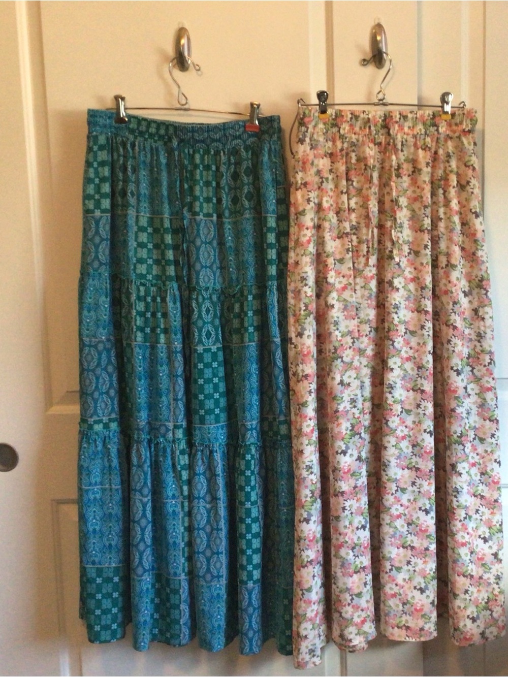 2 Maxi Skirts
Blue Patterned Maxi Skirt 
- Women's Boho Style
Pink Floral Print